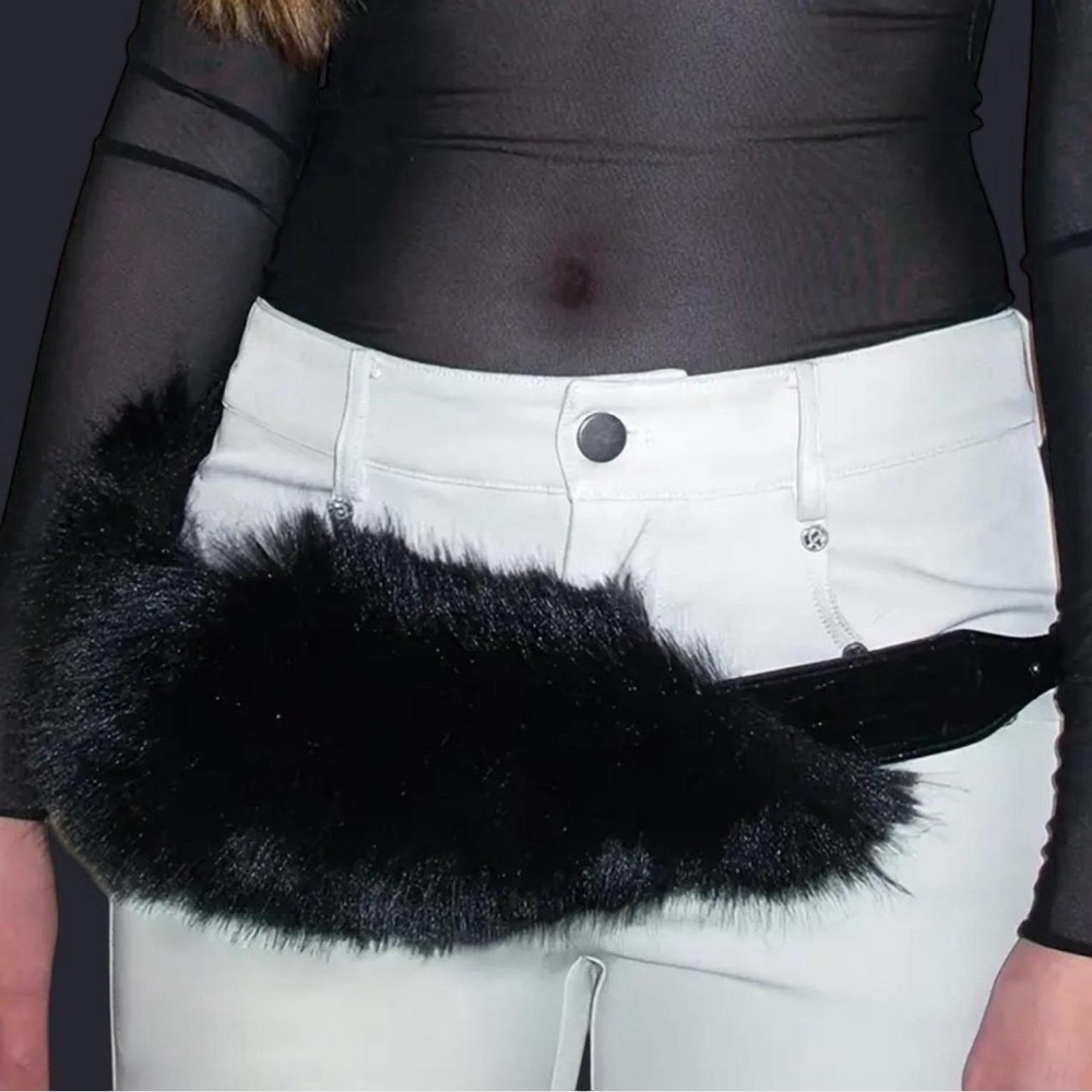 Black Faux Fur Belt Bag
